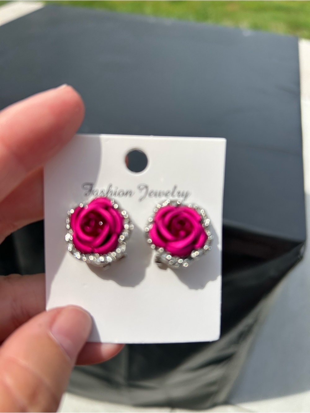 4/$50 Fashion Jewelry Fuchsia Rose Stud Earrings